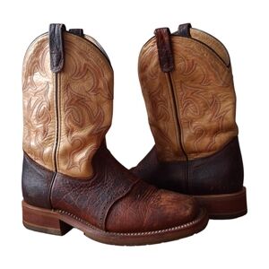 Double H Cowboy Boots Leather Western Square Toe Brown Two Tone Men's Size 8.5